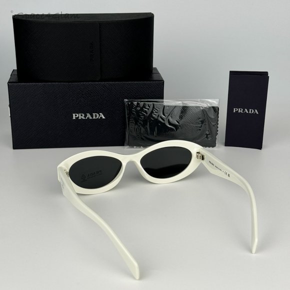 NEW Prada PR26ZS 17K08Z Talc White Dark Grey Oval Unisex Sunglasses - Picture 7 of 12